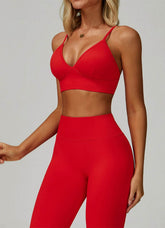 V Neck Adjustable Shoulder Straps Sports Bra
