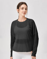 Sheer Long Sleeve Mesh Top Crewneck Loose See Through Blouse