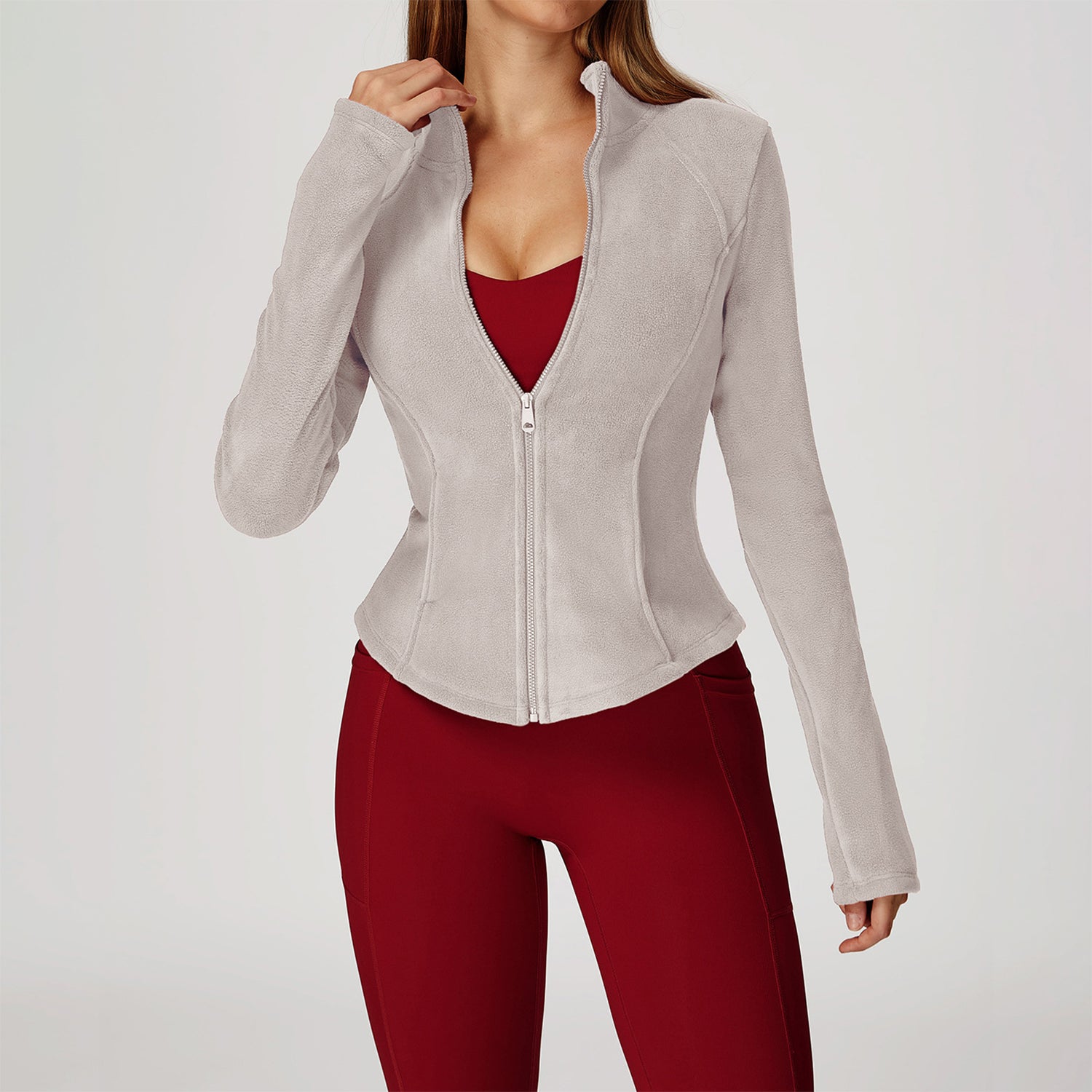 Full Zip Fleece Jacket Long Sleeve Coat with Pockets