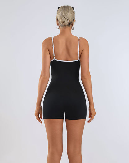 Adjustable Strap Romper Color Blocking Shorts Jumpsuit