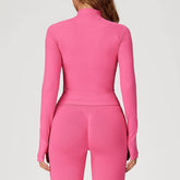 Zip Up Slim Athletic Jacket Yoga Crop Top with Thumb Hole