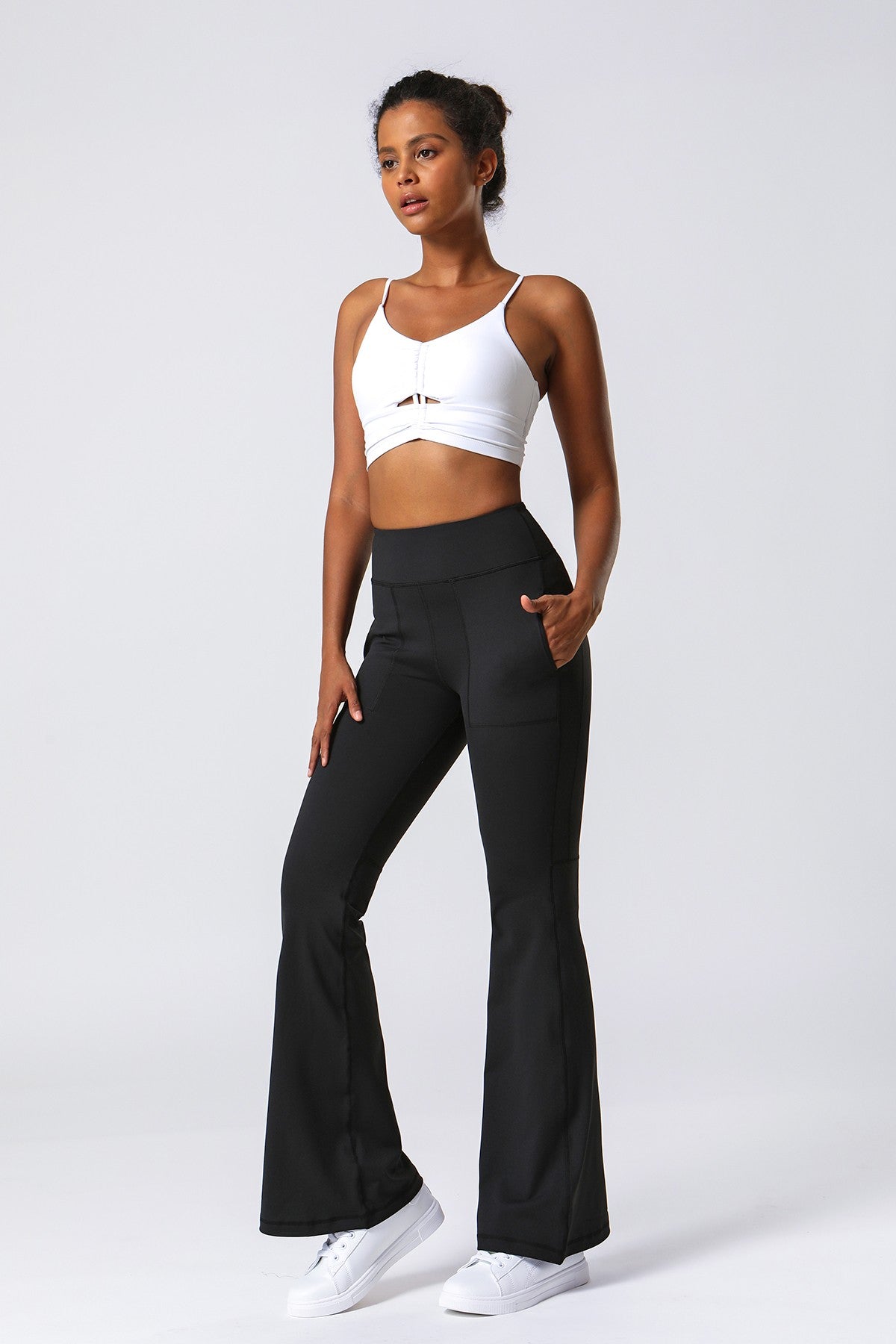 High Waist Flared Pants with Pockets - Stylish &amp; Functional Wear