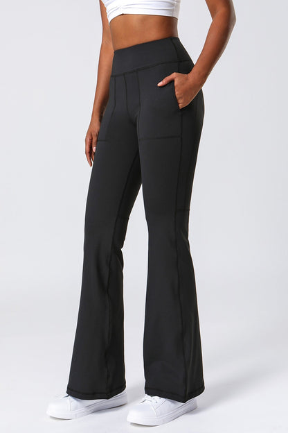 High Waist Flared Pants with Pockets - Stylish &amp; Functional Wear