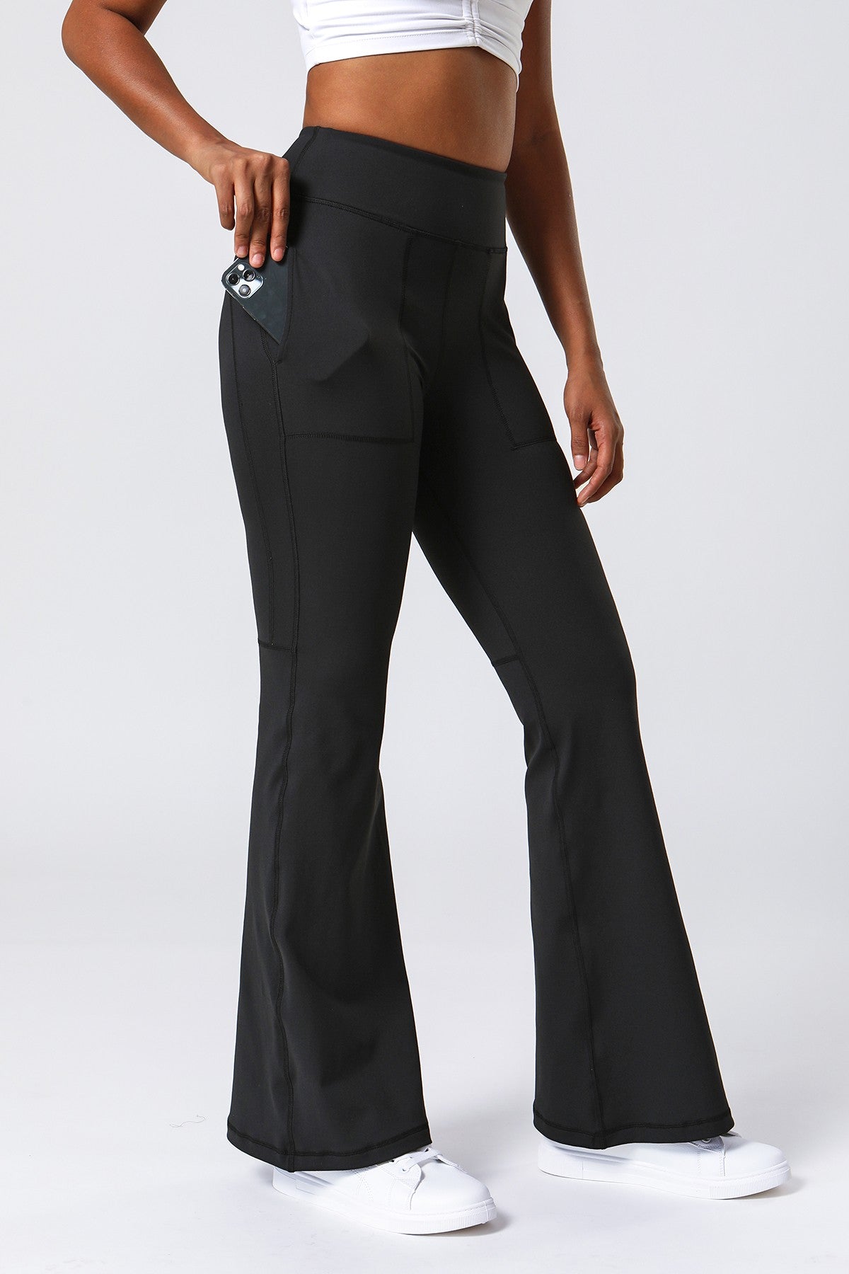 High Waist Flared Pants with Pockets - Stylish &amp; Functional Wear