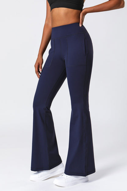 High Waist Flared Pants with Pockets - Stylish &amp; Functional Wear