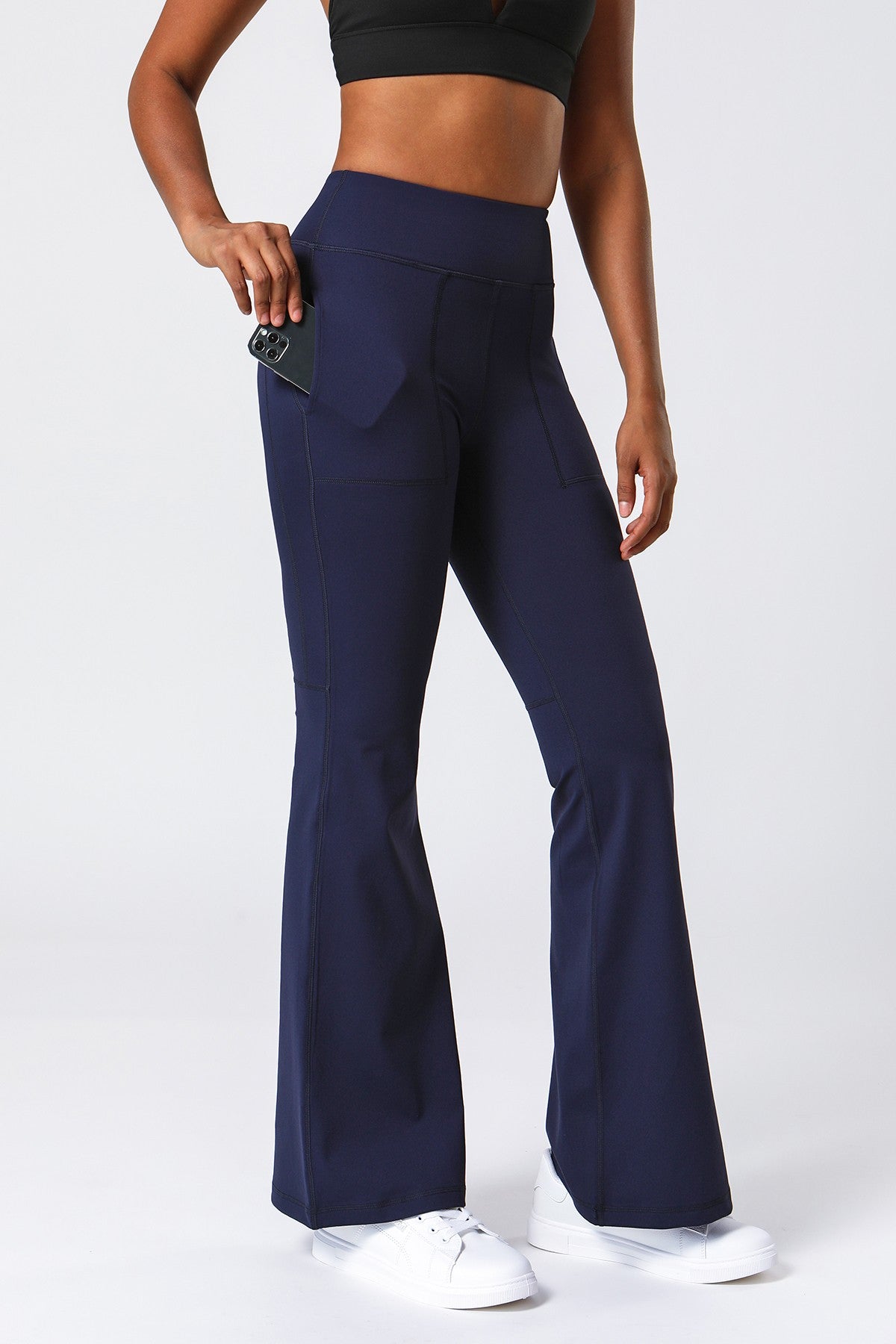 High Waist Flared Pants with Pockets - Stylish &amp; Functional Wear