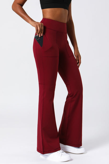 High Waist Flared Pants with Pockets - Stylish &amp; Functional Wear