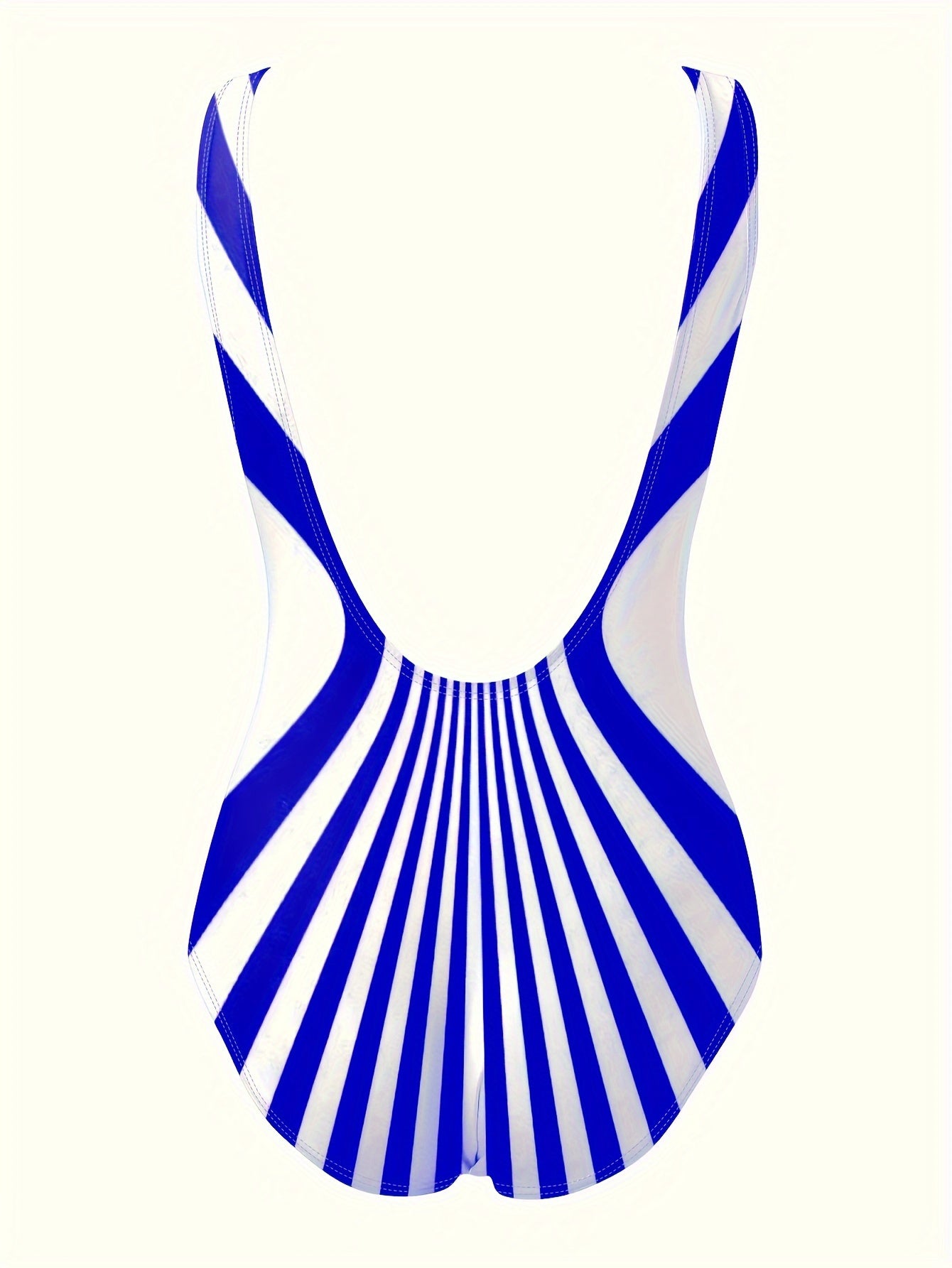 One-piece Retro Striped Color Block Backless Swimsuit