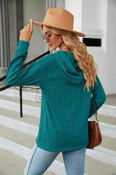 Button Hooded Sweatshirt Loose Long Sleeve Casual Tops