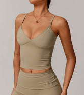 V Neck Spaghetti Fitted Crop Tank Tops
