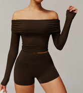 Long Sleeve Shirts Off Shoulder Sports Crop Tops