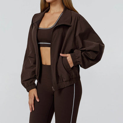 Full Zip Athletic Jacket Cropped Coats with Pockets