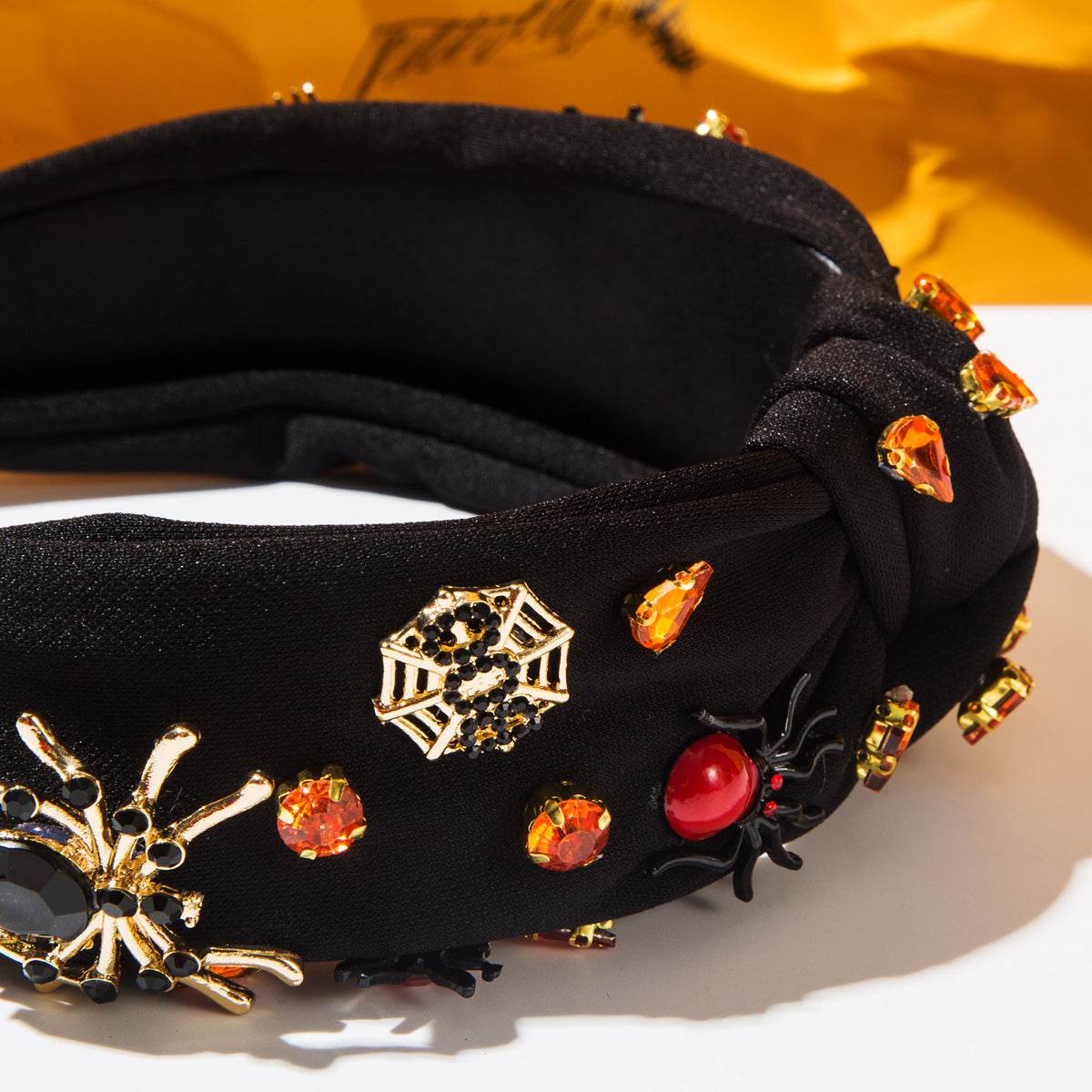 Halloween Spider Wide Top Knot Headband with Rhinestone