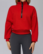 Half Zip Crop Hoodies Long Sleeve Pullover Cropped Top
