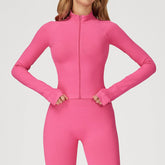 Zip Up Slim Athletic Jacket Yoga Crop Top with Thumb Hole