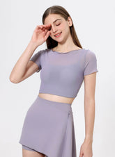 Mesh Sport Crop T-Shirts with Built-in Chest Pad