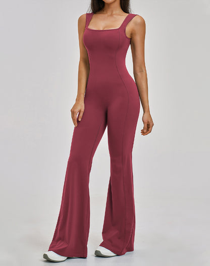 Backless Yoga Flare Leg Jumpsuit One Piece Athletic Bodysuit