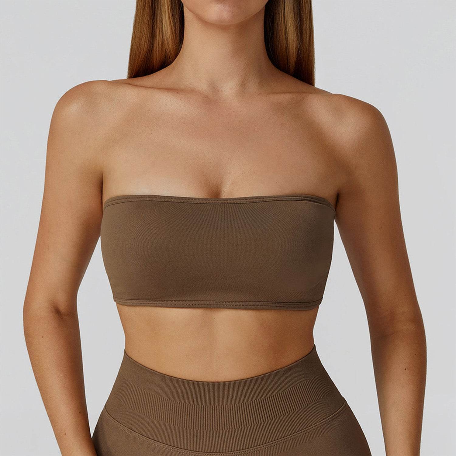 Strapless Bandeau Sport Bra Crop Sleeveless Yoga Tube Top