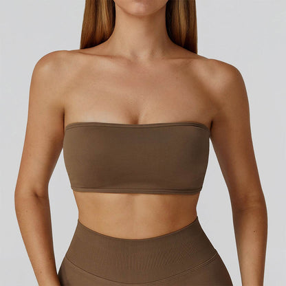 Strapless Bandeau Sport Bra Crop Sleeveless Yoga Tube Top
