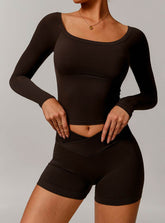Off Shoulder Long Sleeve Basic Sports T-Shirts