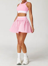Colorblock Tennis Set with Racerback Vest and Pleated Skirt