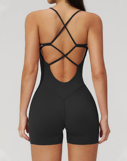 Crossback Yoga Bodysuit One Piece Workout Short Romper