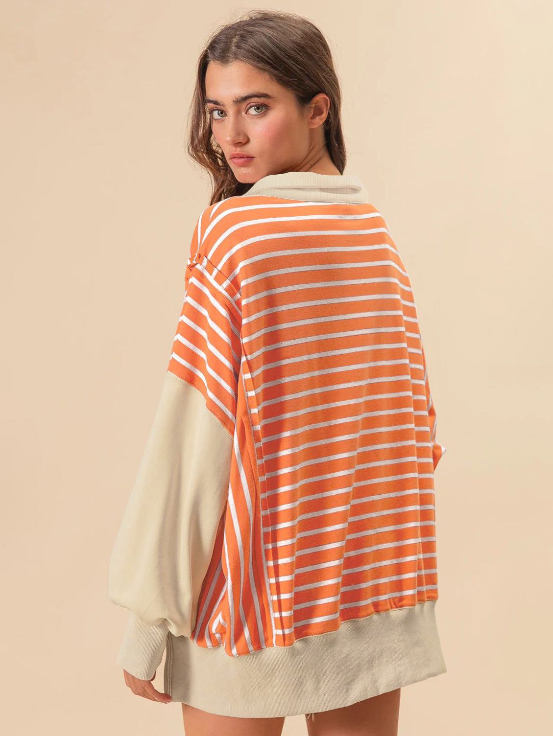 Stripe Color Block Loose Fit Sweatshirt | Trendy &amp; Comfortable Style