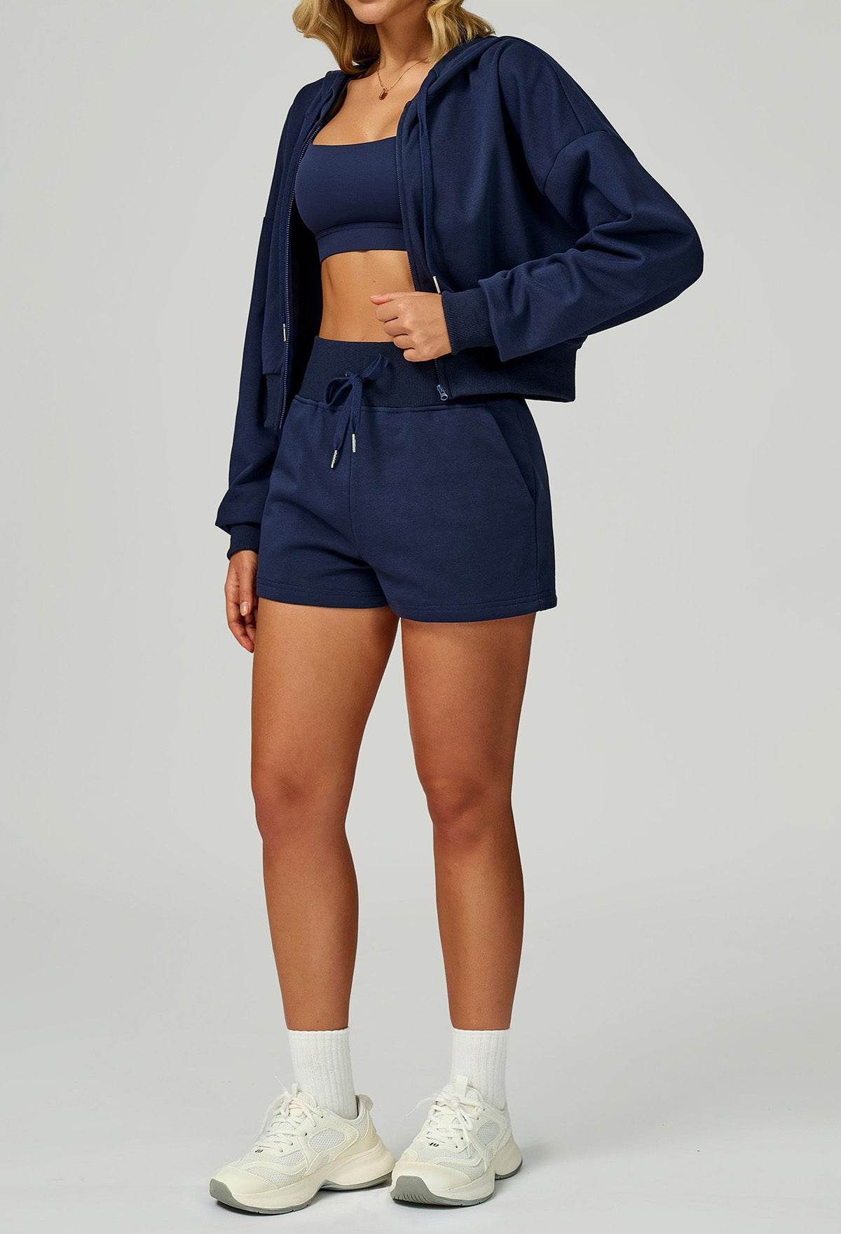 Sport Set with Long Sleeve Hoodie Jacket and Casual Short