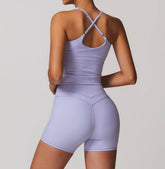 Solid U Neck Cross Back Yoga Tank Tops with Padded