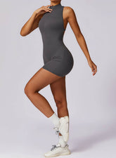 Zip Up Sleeveless Workout Shorts Jumpsuit
