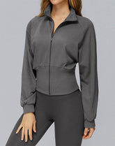 Zip Up Casual Jacket Workout Long Sleeve Crop Tops