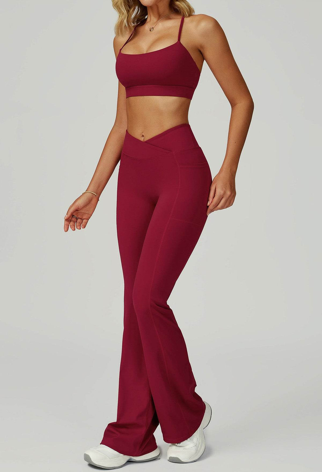 Activewear Set with Cross Back Bra and Flared Pant