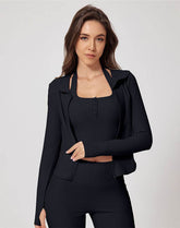 Navy Collar Workout Jacket Zipper Long Sleeve Yoga Coat