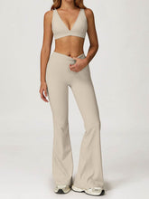 Activewear Set with Deep V-Neck Sports Bra and Flared Pant