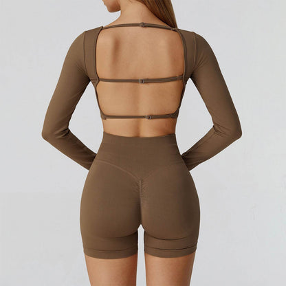 Long Sleeve Crop Top Yoga T-Shirt with Built in Bra