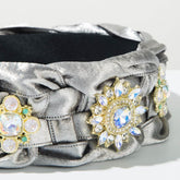 Hand Silks Satins Braided Headband with Flower Rhinestones