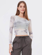 Tie Dyed Mesh Long Sleeve Workout T-Shirt
