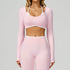 Backless Long Sleeve Workout Crop Top Gym Shirt with Halter