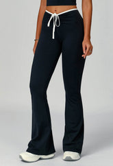 Color Block Flare Pants with Drawstring Waist