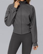 Zip Up Casual Jacket Workout Long Sleeve Crop Tops