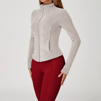 Full Zip Fleece Jacket Long Sleeve Coat with Pockets