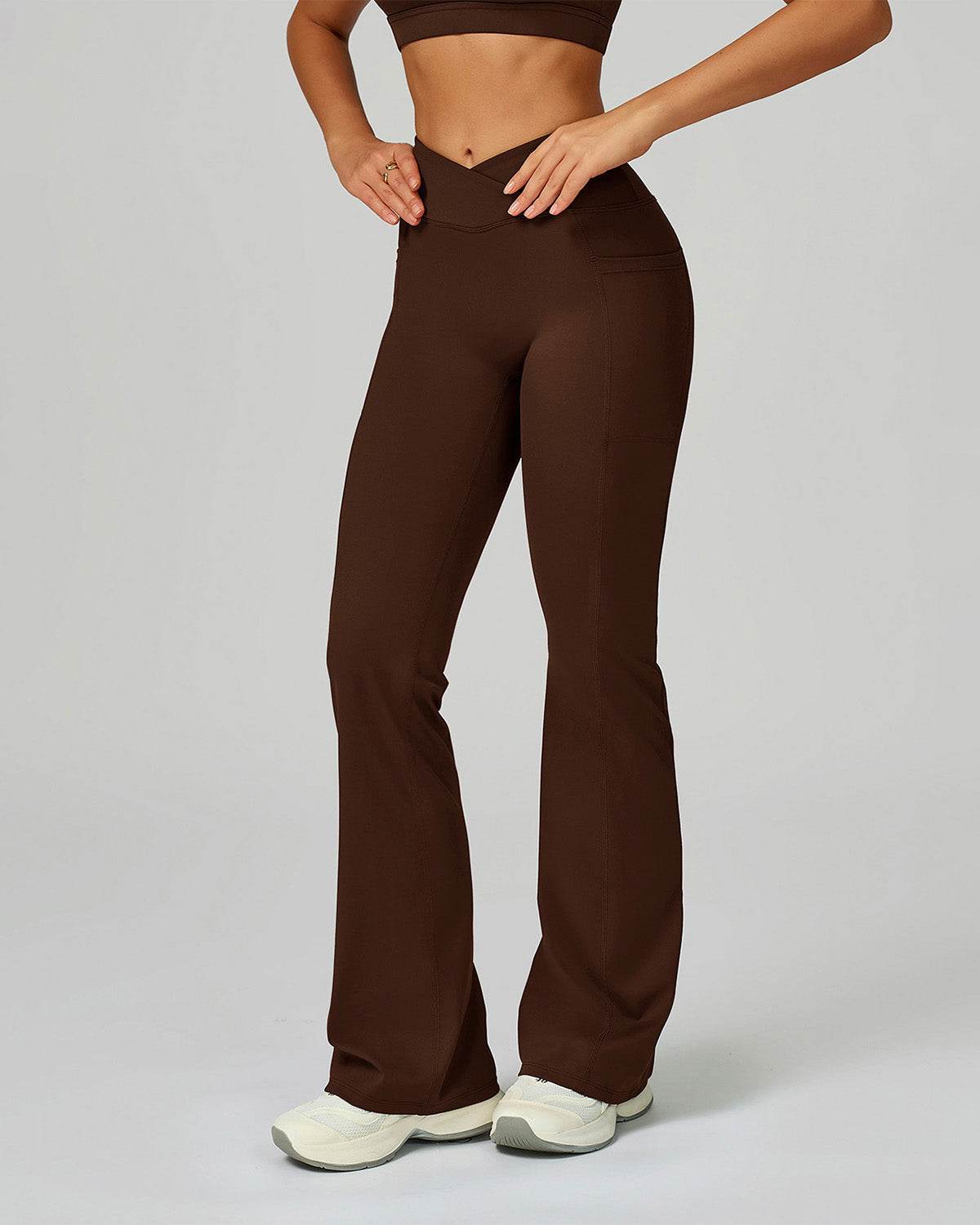 Cross Waist Yoga Flared Pants with Pockets
