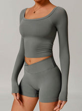 Off Shoulder Long Sleeve Basic Sports T-Shirts