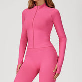 Zip Up Slim Athletic Jacket Yoga Crop Top with Thumb Hole