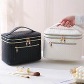 Large Portable Double Layer Makeup Bag Leather Cosmetic Bag