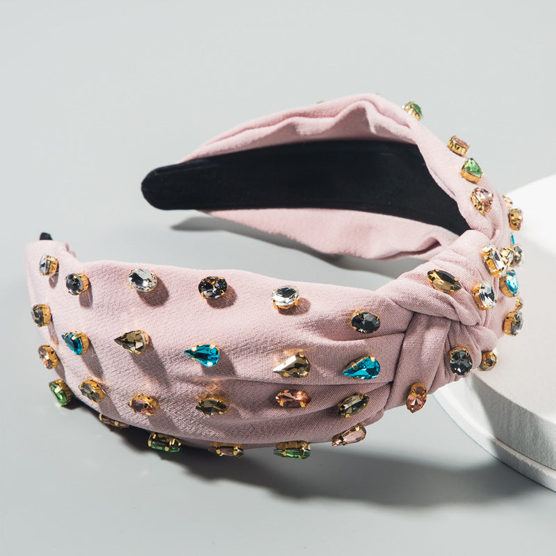 Wide Beaded Embellished Crystal Knotted Headband