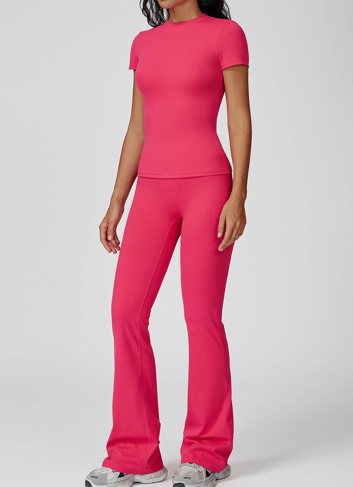 Sports Wear with Short Sleeve T-Shirt and Flared Leg Pants