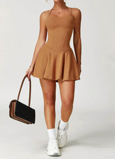 Double Straps Golf Athletic Dress with Shorts and Pockets