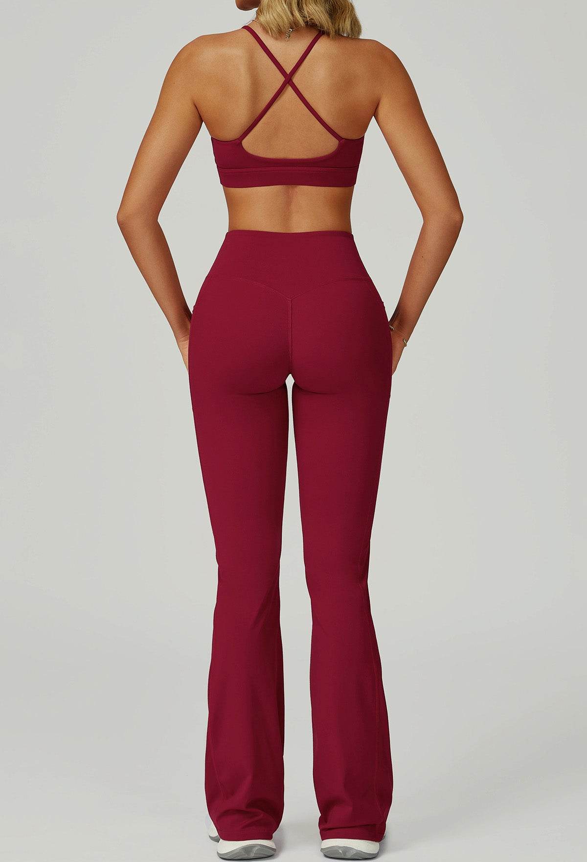 Activewear Set with Cross Back Bra and Flared Pant