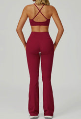 Activewear Set with Cross Back Bra and Flared Pant